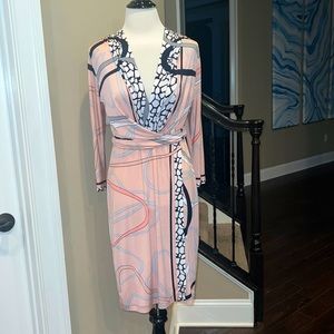 Analili faux wrap dress abstract pink black long sleeve S